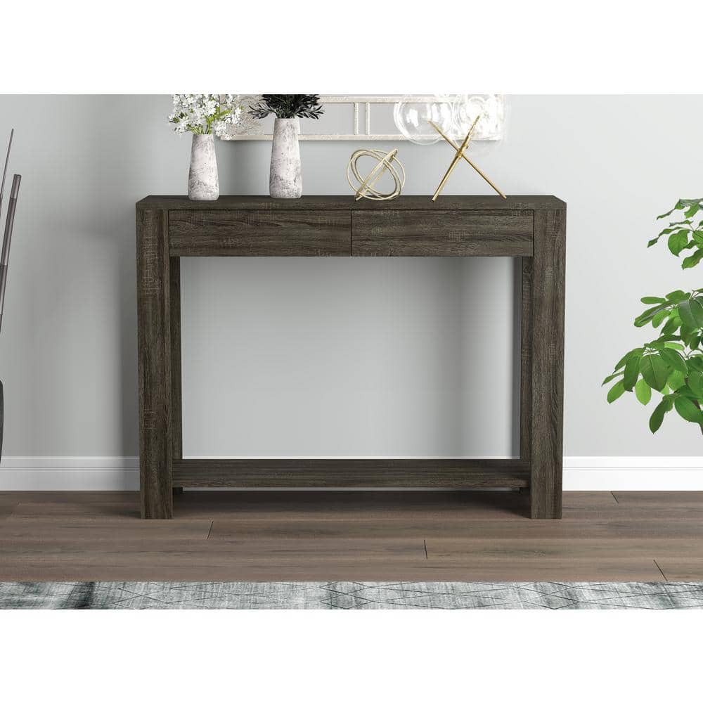 Modern 40"L Dark Grey MDF Console Table with 2 Drawers