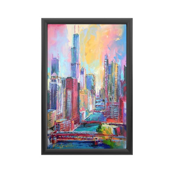 Trademark Fine Art "Chicago 3" by Richard Wallich Framed with LED Light Cityscape Wall Art 24 in. x 16 in.