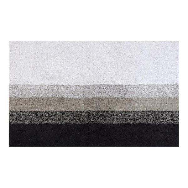 Striped Bath Mat, Natural White & Grey, Handwoven - Moreveda