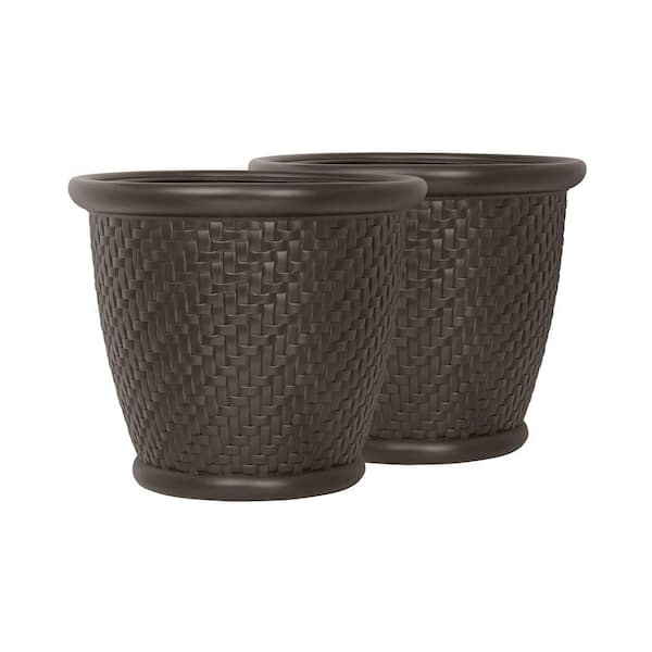 Suncast Herringbone 18 in. Round Java Blow Molded Resin Planter (2-Pack)