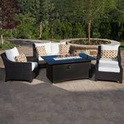 Deco 5-Piece Wicker Patio Fire Pit Conversation Set with Sunbrella Moroccan Cream Cushions