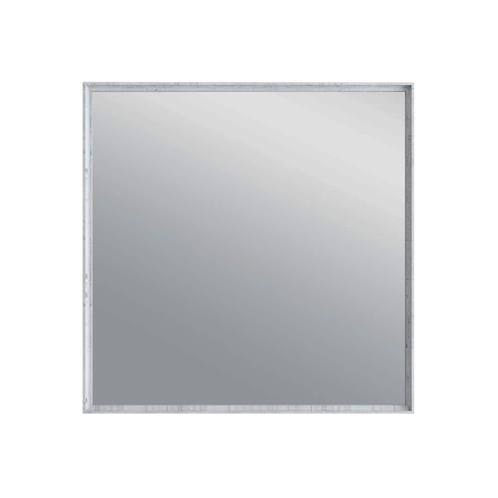 Formosa Rustic White 32" Square Solid Acacia Wood Bathroom Vanity Mirror