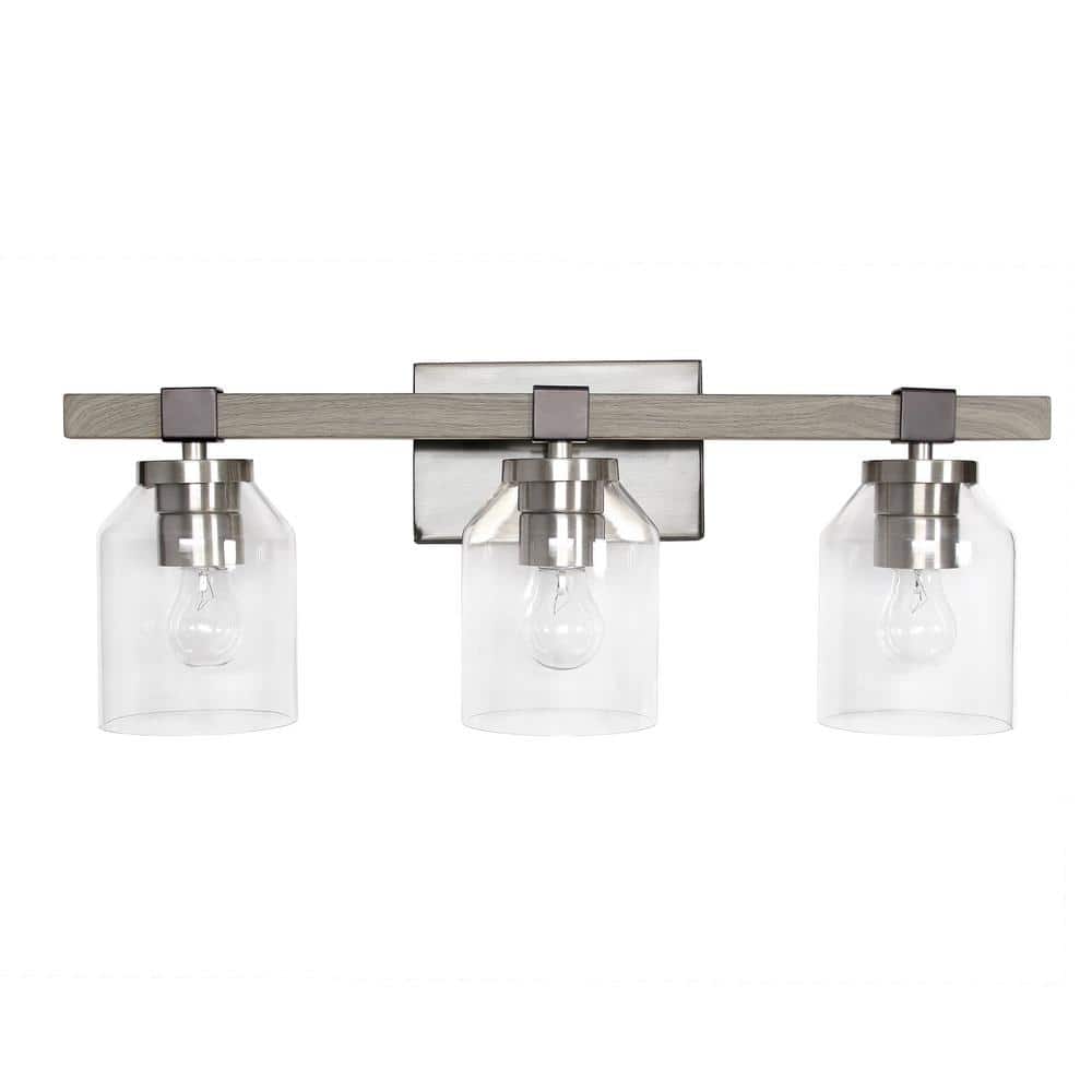 22 in. Gray and Brushed Nickel Country Farmhouse Decorative 3 Light Wall Mo