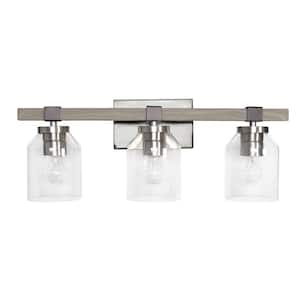 22 in. Gray and Brushed Nickel Country Farmhouse Decorative 3 Light Wall Mounted Metal Vanity Fixture