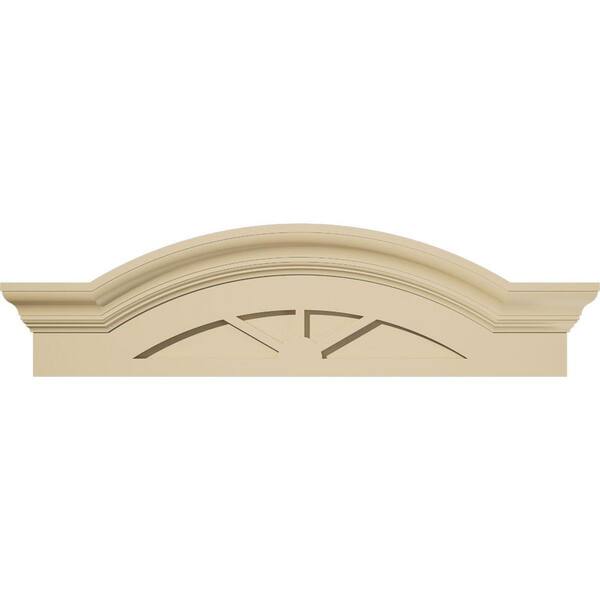 30-in. W x 8-1/2-in. H x 2-1/2-in. P Segment Arch W/Flankers 3 Spoke Signature Urethane Pediment, Primed Tan