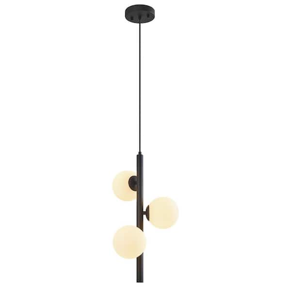 Home Lighting 40-Watt 3Light 4.72 in. Modern Black Glass Ball Chandelier, for Kitchen Islands, Bedrooms and Dining Rooms