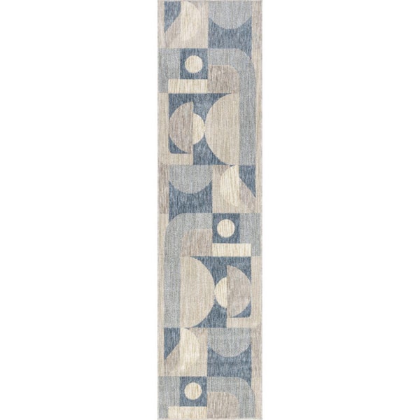 StyleWell Beckett Blue 2 ft. x 8 ft. Modern Geometric Area Rug