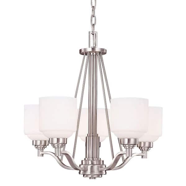 Illumine 5-Light Chandelier Pewter Finish Etched Opal White Glass