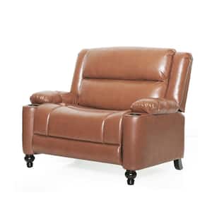 Tutherly Cognac Brown Faux Leather Oversized Pushback Recliner