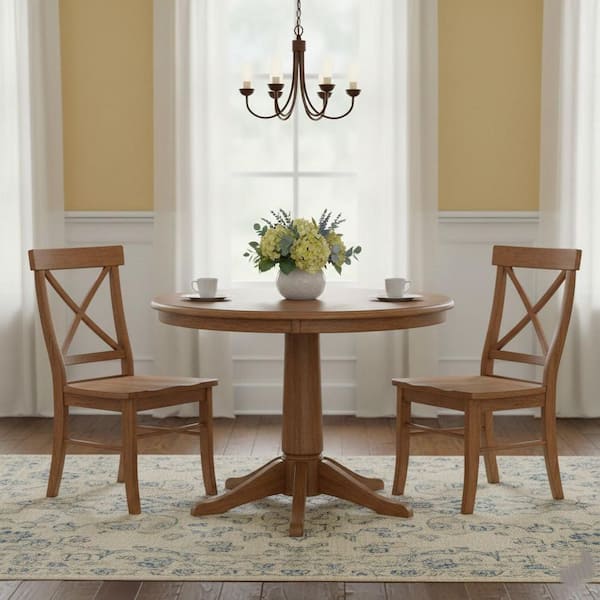 36 in. Bourbon Oak Round Pedestal Dining Table