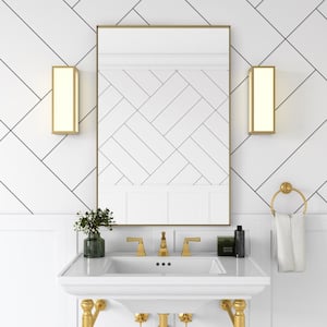 24 in. x 36 in. Metal Framed Rectangular Bathroom Vanity Mirror in Gold