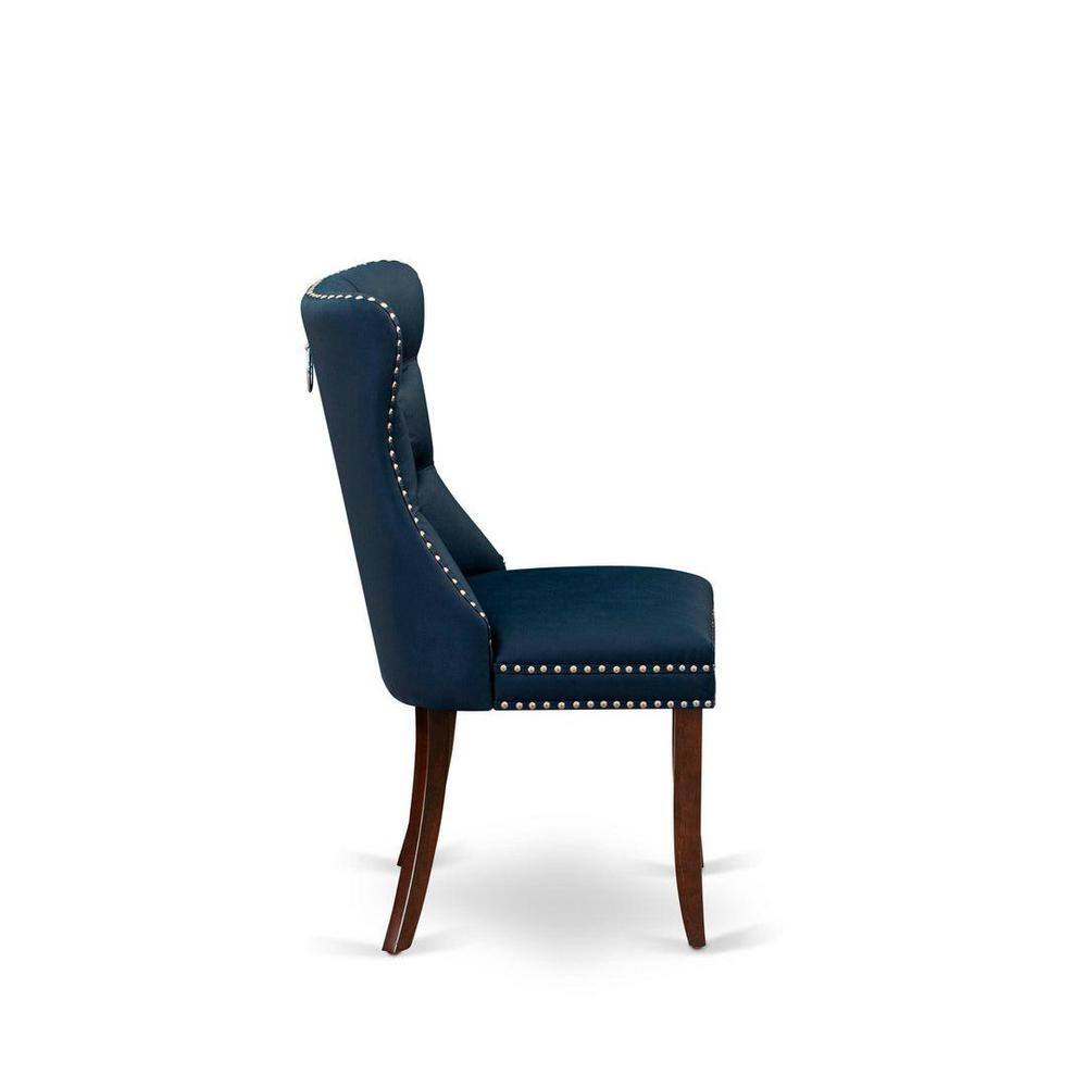 Mahogany 5-Piece Dining Set with Navy Blue Faux Leather Chairs