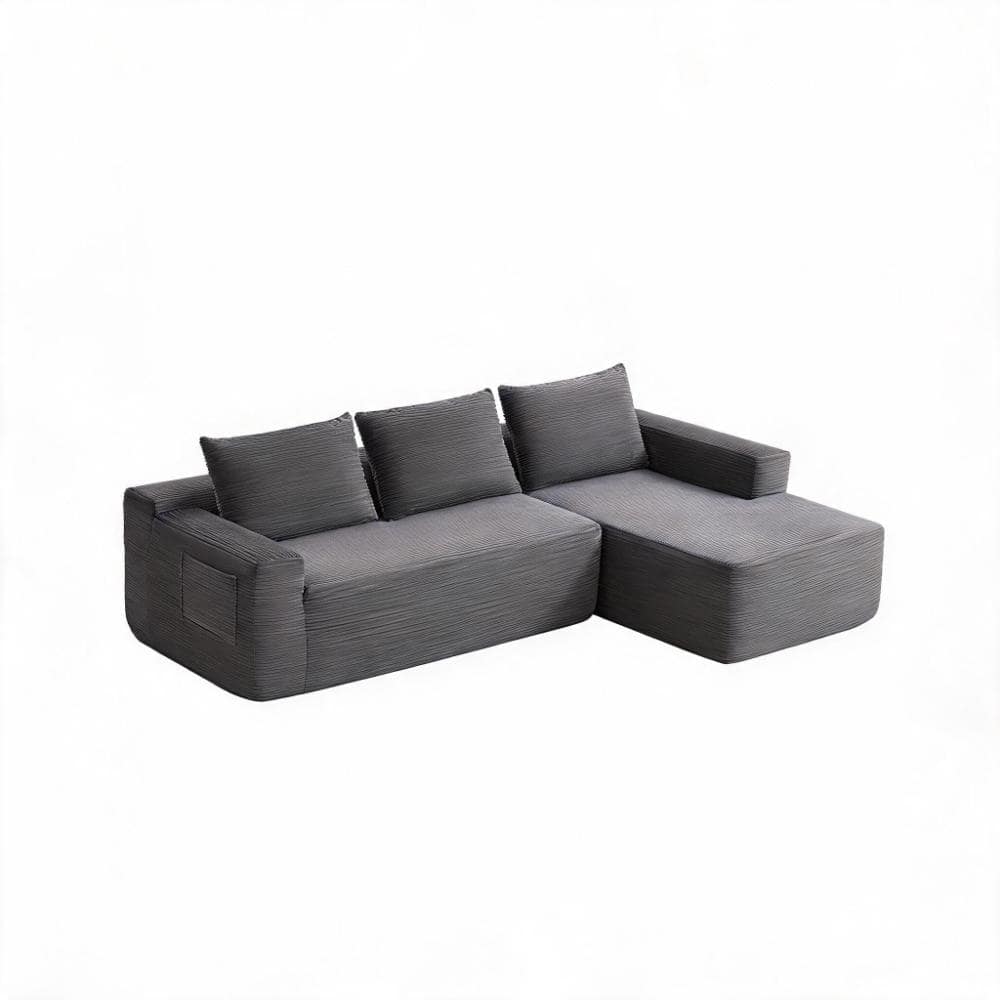 Cloud Sectional 96.9 in. Double 3-piece Corduroy L-Shape Chaise Modular Sectional Sofa in Grey