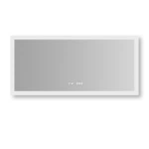 60 in. W x 28 in. H Large Rectangular Frameless Wall LED Bathroom Vanity Mirror with Anti-Fog Dimmable and Time Display