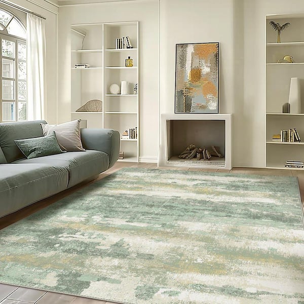 Zephyr Machine Washable Light Green 9 ft. x 12 ft. Modern Abstract Indoor Area Rug