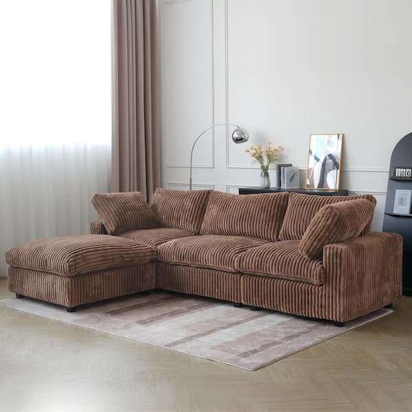 78.7 in. Square Arm Soft Velvet Oversized 4-Piece Sofa Bed Modular Sectional Sofa with Ottoman for Apartment in Brown