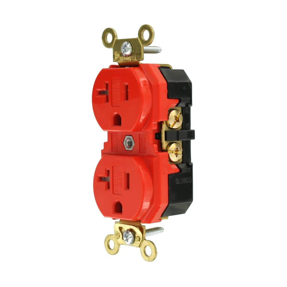 Red Industrial Grade Tamper-Resistant Duplex Receptacle with Wall Plate