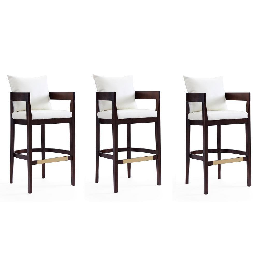 Manhattan Comfort Ritz 38 in. Ivory and Dark Walnut Beech Wood Barstool