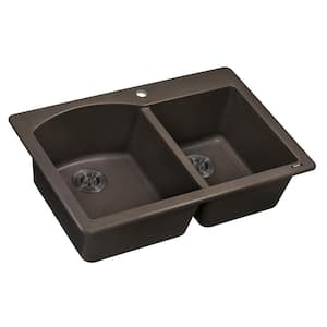 33 in. Espresso Brown Double Bowl Dual-Mount Granite Composite Kitchen Sink