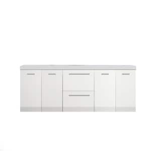 Ripley 59.10 in. W x 19.7 in. D x 22.4 in. H Wall Mounted Double Bath Vanity in White with White Solid Surface Top