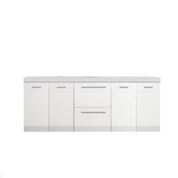 Ripley 59.10 in. W x 19.7 in. D x 22.4 in. H Wall Mounted Double Bath Vanity in White with White Solid Surface Top