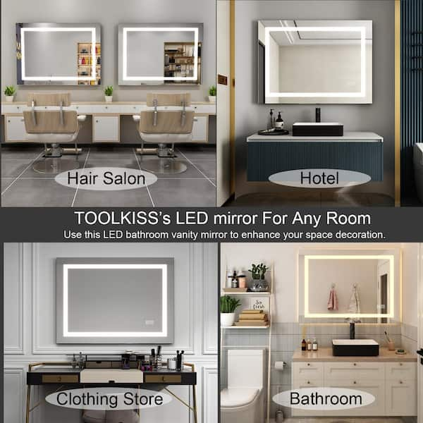 TOOLKISS 40 in. W x 32 in. H Rectangular Frameless LED Light Anti-Fog Wall Bathroom Vanity Mirror with Backlit and Front Light