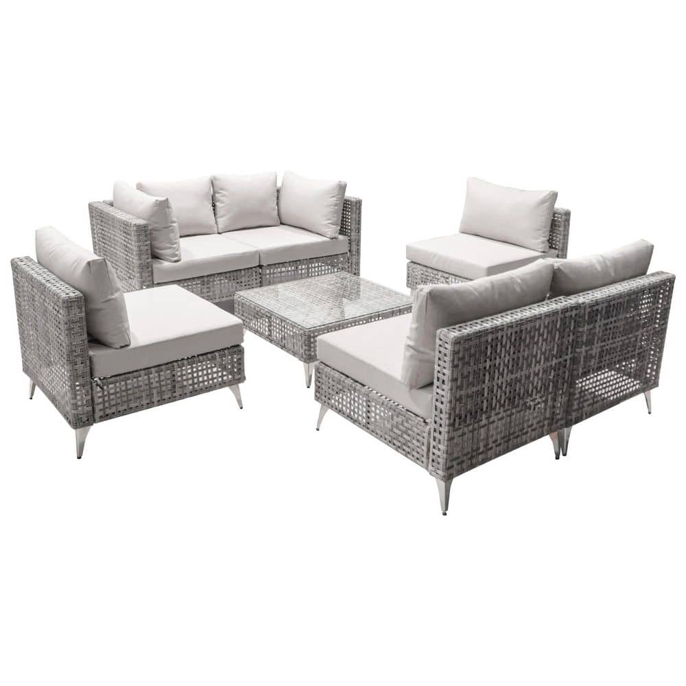 7-Piece Wicker Outdoor Sectional Set with Gray Cushions, Coffee Table price history on PriceWatchPro