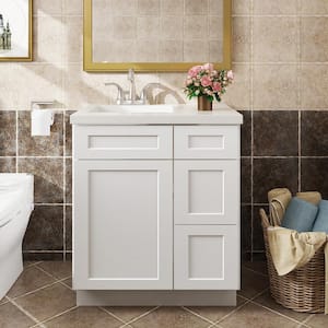 30 in. W x 21 in. D x 34.5 in. H in Shaker White Plywood Ready to Assemble Floor Vanity Sink Base Kitchen Cabinet