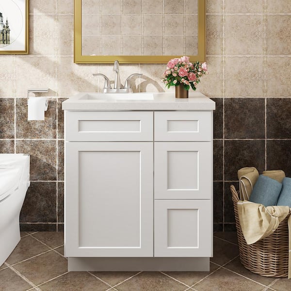 Hausvita 30 in. W x 21 in. D x 34.5 in. H in Shaker White Plywood Ready to Assemble Floor Vanity Sink Base Kitchen Cabinet