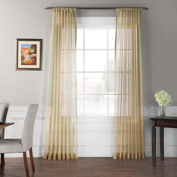 Exclusive Fabrics & Furnishings Solid Soft Tan Voile Polyester Panel - 50 in. W x 108 in. L (2-Panel)