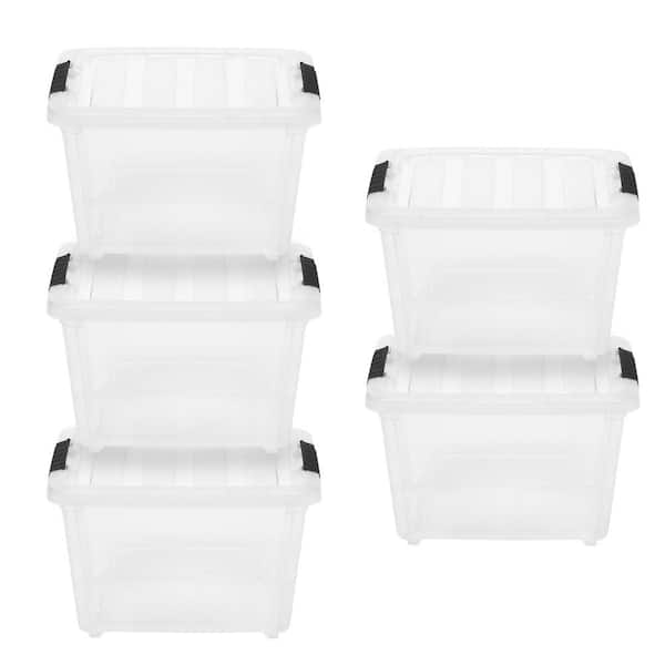 IRIS 17 Qt. Stack and Pull Nesting Storage Tote, with Black Latching Clips, in Clear, (5 Pack)