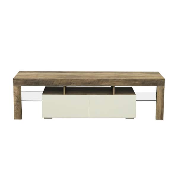 Spaco 63 in. Wood Walnut, White TV Stand with 2 Drawers Fits TV's up to 75 in. with LED RGB Lights