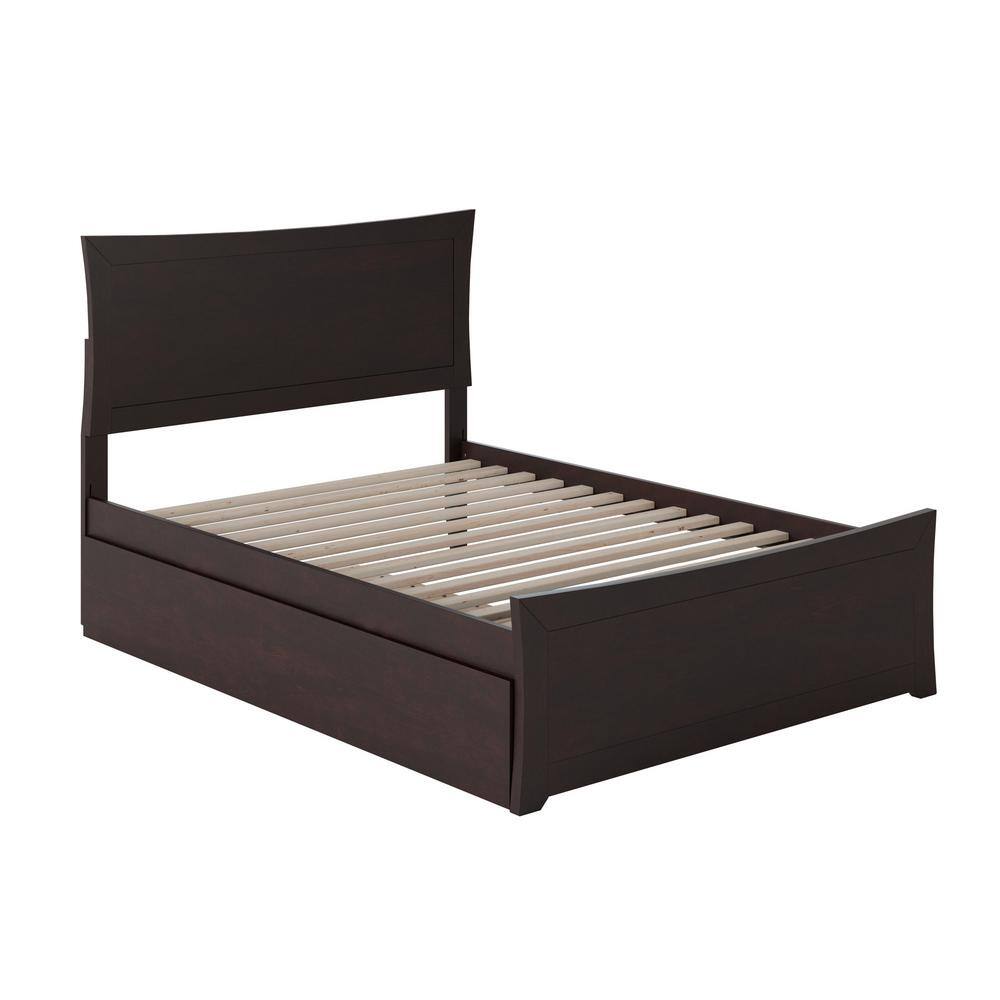 Espresso Full Wood Platform Bed with Trundle and Headboard