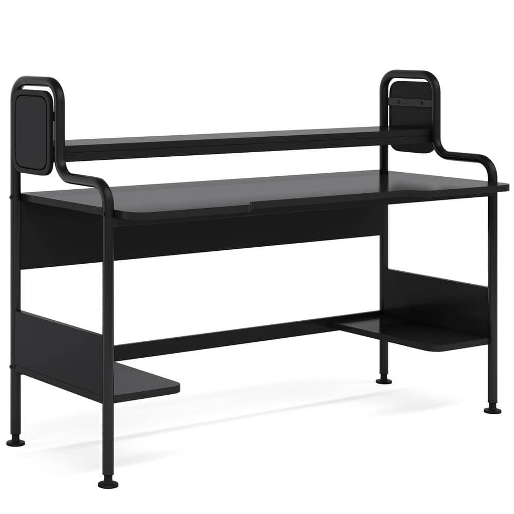 TRIBESIGNS WAY TO ORIGIN Ellie 55 in. W Black Home Office Computer Desks Storage Shelves Monitor