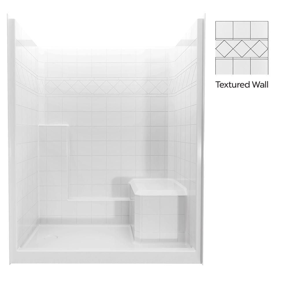 Basic 60 in. x 33 in. x 77 in. AcrylX 1-Piece Low Threshold Shower Walls and Shower Pan in White with RHS Seat,LHS Drain price history on PriceWatchPro