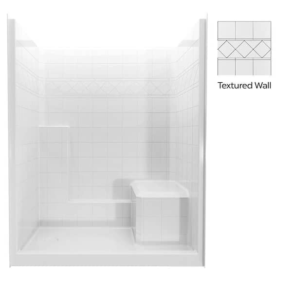 Basic 60 in. x 33 in. x 77 in. AcrylX 1-Piece Low Threshold Shower Walls and Shower Pan in White with RHS Seat,LHS Drain
