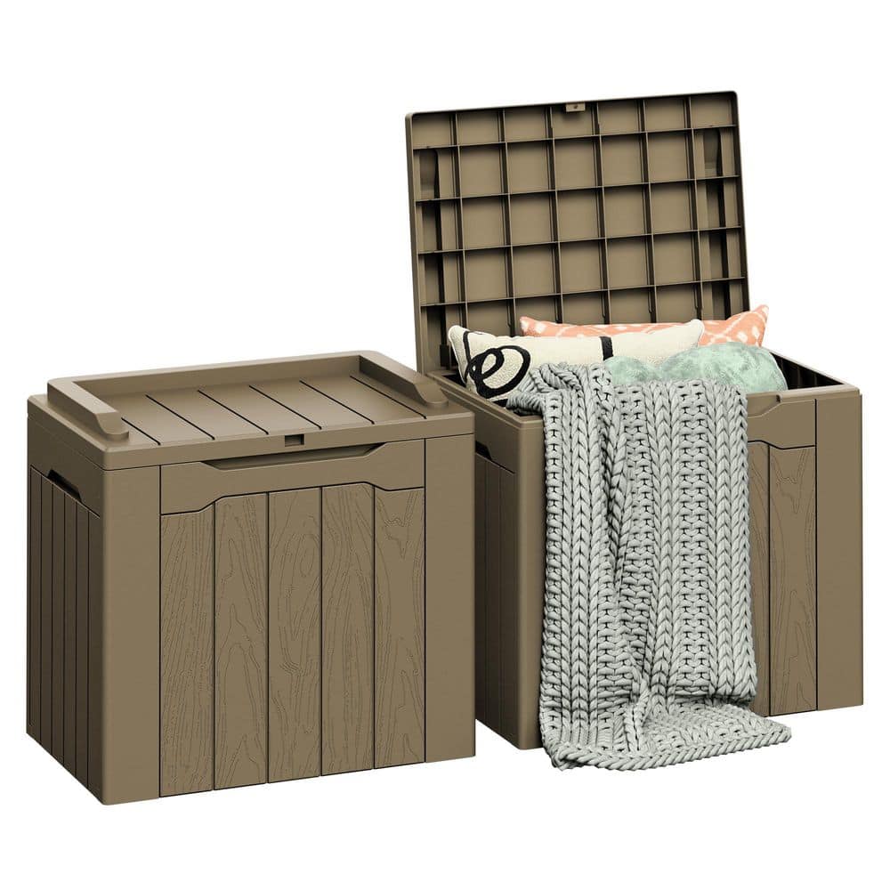 32 Gal. Light Brown Resin Deck Box with Seat, Lockable Patio Storage Box (2-Pack) price history on PriceWatchPro