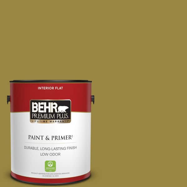 BEHR PREMIUM PLUS 1 gal. #380D-7 Wild Grass Flat Low Odor Interior Paint & Primer