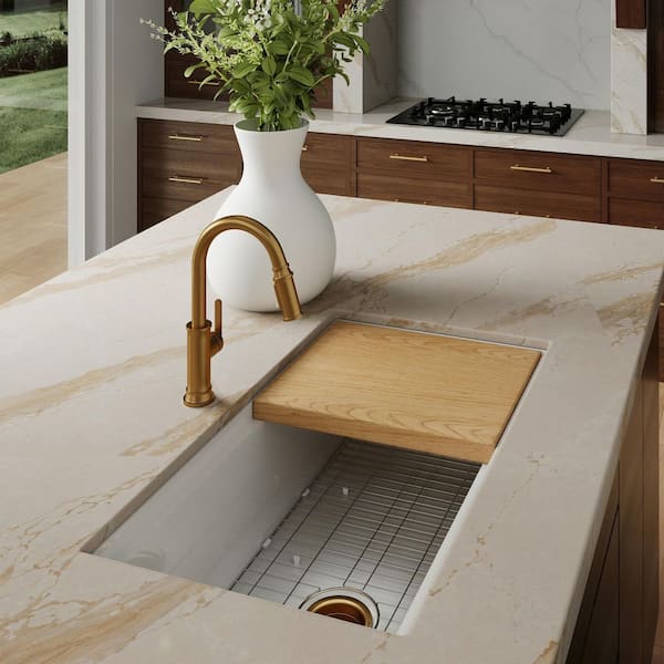 Eden 32 in. Undermount Single Bowl Crisp White Fireclay Workstation Kitchen Sink with Cutting Board and Bottom Grid