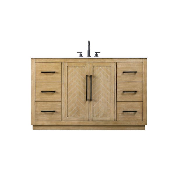 54 in. Single Sink Linen Oak Bath Vanity with White Engineered Marble Top