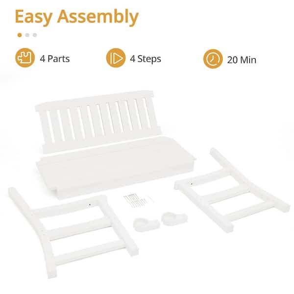 Lowis White 2-Person Plastic Outdoor Bench with Cup Holder All-Weather HDPS Garden Bench Waterproof for Backyard