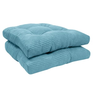 Fluffy Tufted Memory Foam Square 16 in. x 16 in. Non-Slip Indoor/Outdoor Chair Cushion with Ties, Teal (2-Pack)