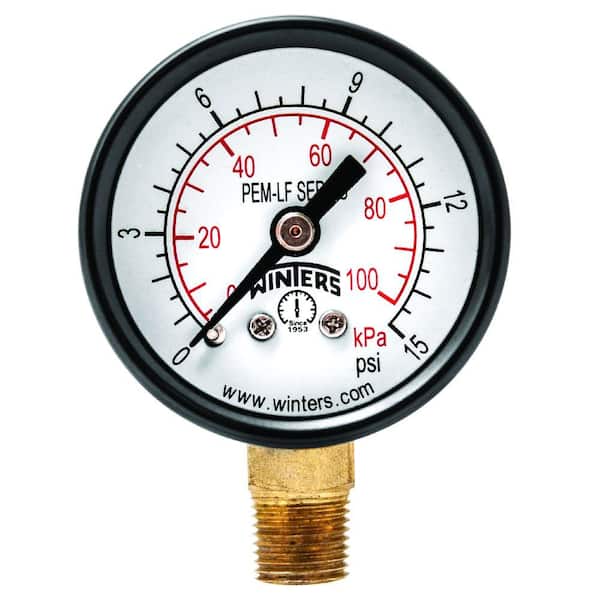 Winters Instruments PEM-LF Series 1.5 in. Lead-Free Brass Pressure Gauge with 1/8 in. NPT LM and 0-15 psi/kPa