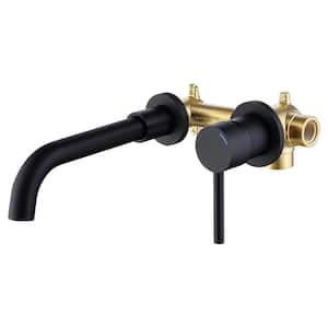 Modern Single Handle 2 Hole Wall Mounted Bathroom Faucet with 360 Degree Swivel Spout in Matte Black