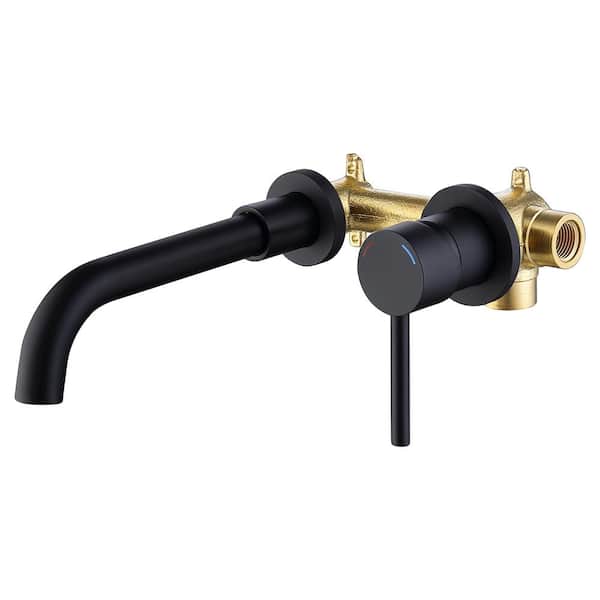 Unbranded Modern Single Handle 2 Hole Wall Mounted Bathroom Faucet with 360 Degree Swivel Spout in Matte Black