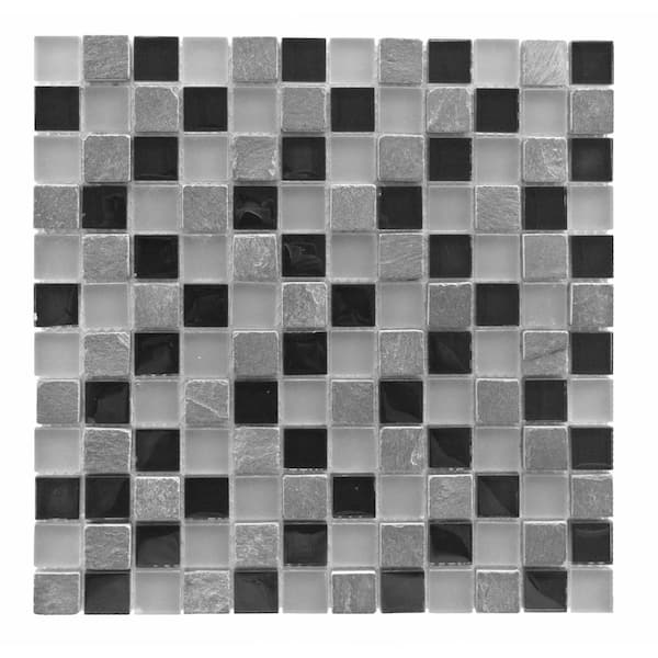 Mineral Gray Black 12 in. x 12 in. Square Glass and Stone Mosaic Wall Tile (1 sq.ft/Each)