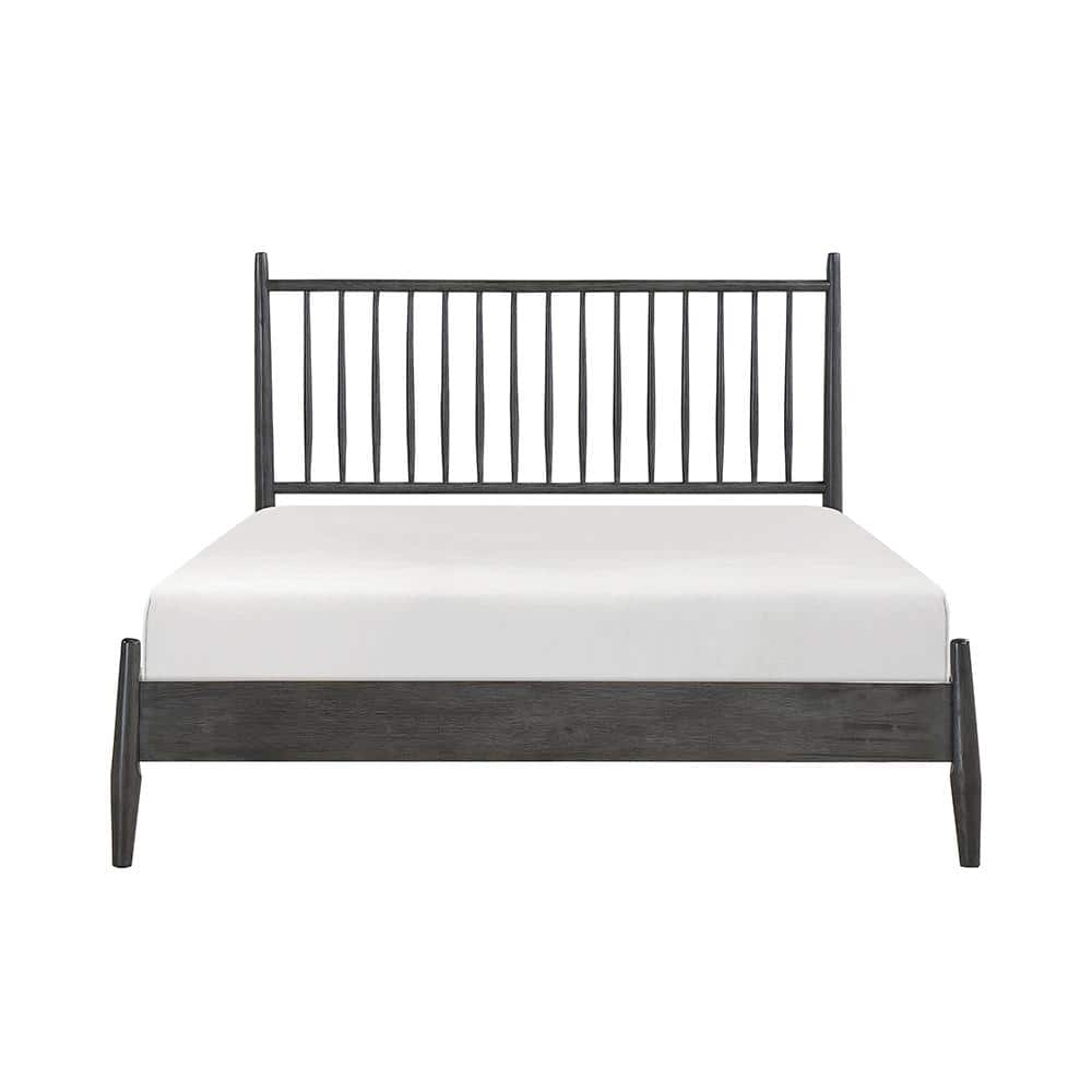 Gray Wood Queen Platform Bed with Vertical Slat Headboard