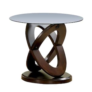 Atwood II 26 in. Dark Walnut Round Glass Top End Table