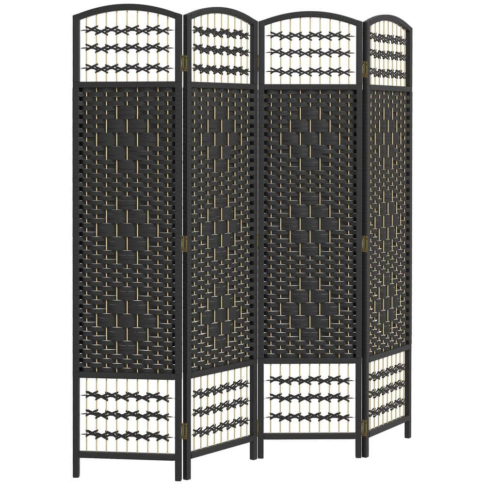 4-Panel Room Divider, Folding Privacy Screen, 5.6 in. Room Separator, Fiber Freestanding Partition Wall Divider, Black -  HOMCOM, 830-701V00BK