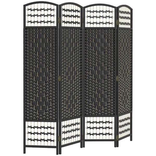HOMCOM 4-Panel Room Divider, Folding Privacy Screen, 5.6 in. Room Separator, Fiber Freestanding Partition Wall Divider, Black